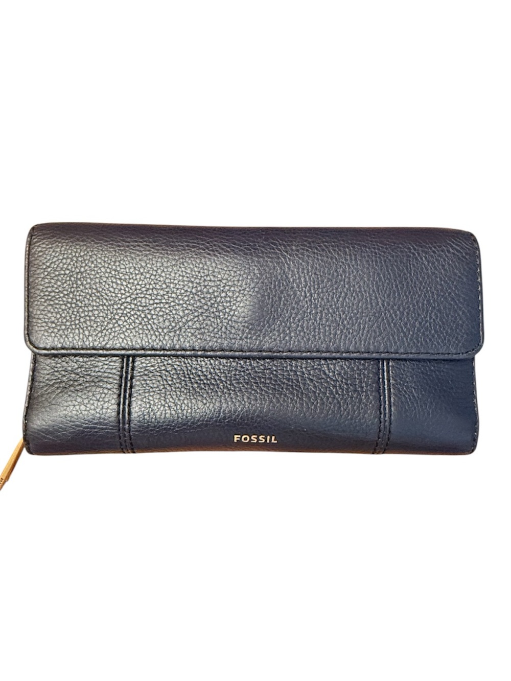 Fossil Navy Jori RFID Flap Leather Clutch Wallet